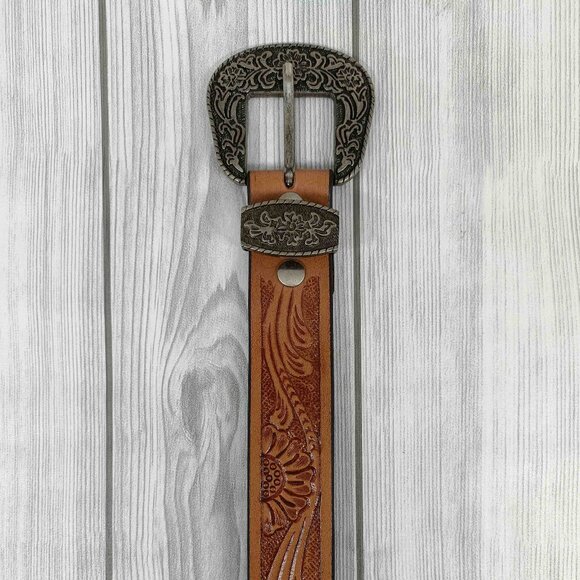 Premium Western Floral Embossed Hand Tooled Leather Belt for Men & Women - Picture 5 of 12